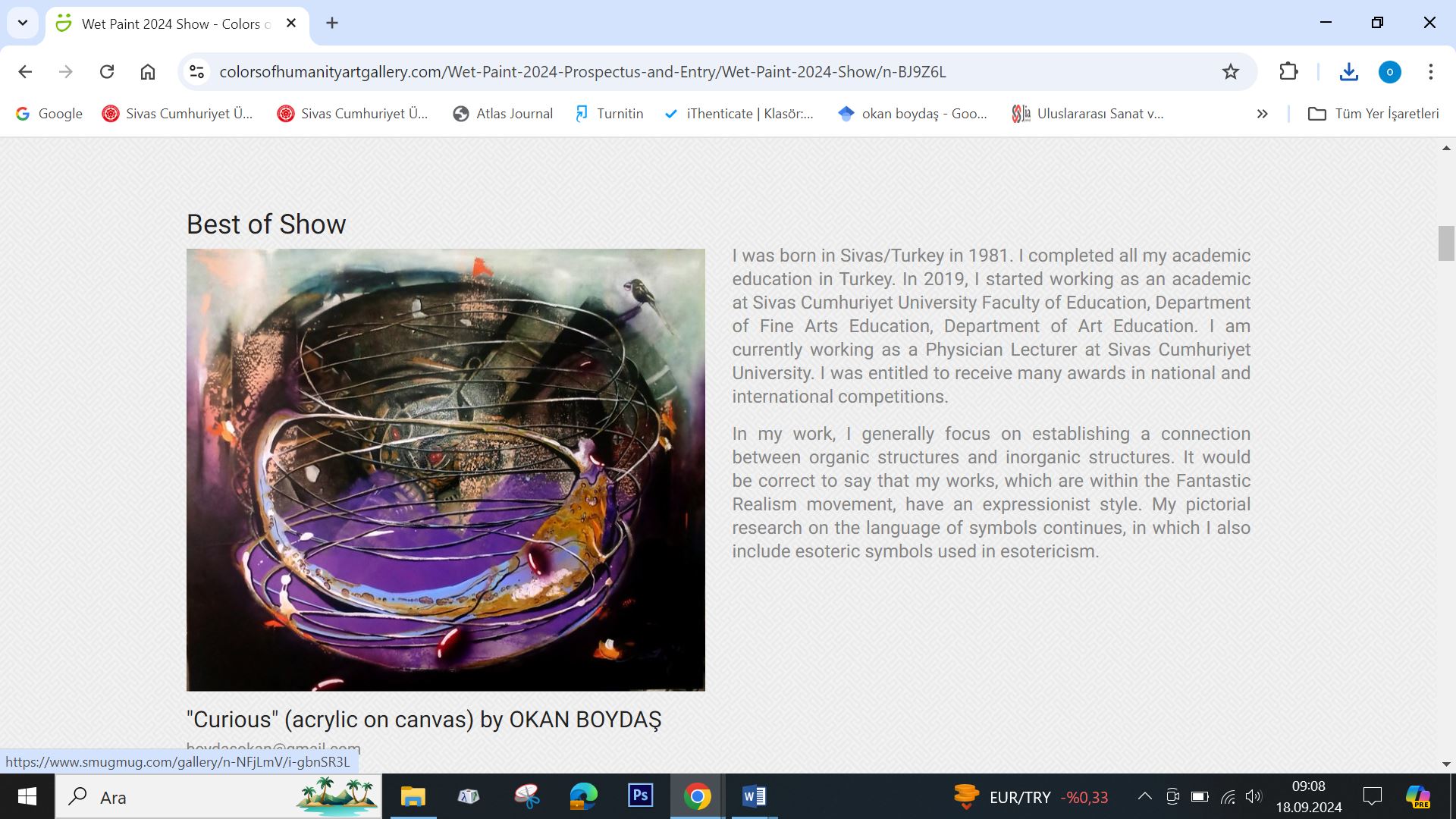 Cumhuriyet Üniversitesi Eğitim Fakültesi Öğretim Elemanı Okan Boydaş'a bir Ödül daha