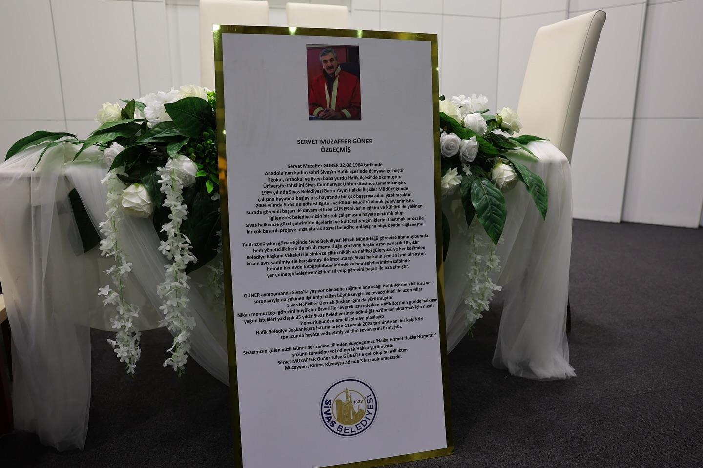 Sivas Belediyesi Nikah Memuru Servet Muzaffer Güner'in ismi Nikah Salonuna verildi