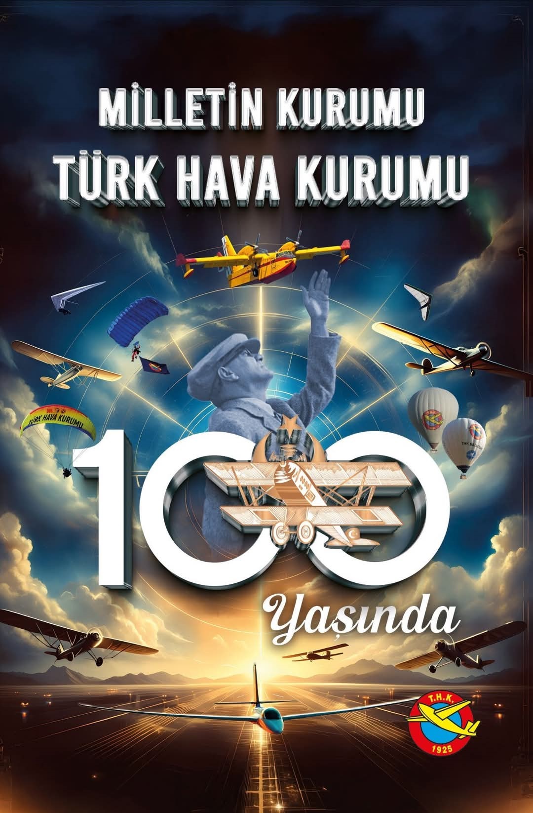 Türk Hava Kurumu 100.Yılında Atatürk Anıtına Çelenk Sundu