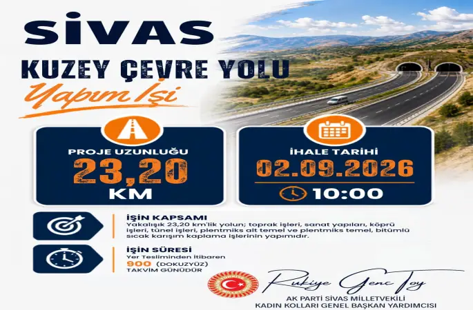 Sivas'ımızın ulaşım altyapısını güçlendirecek önemli projelerden biri olan Kuzey Çevre Yolu Yapım İşi ihale sürecine giriyor